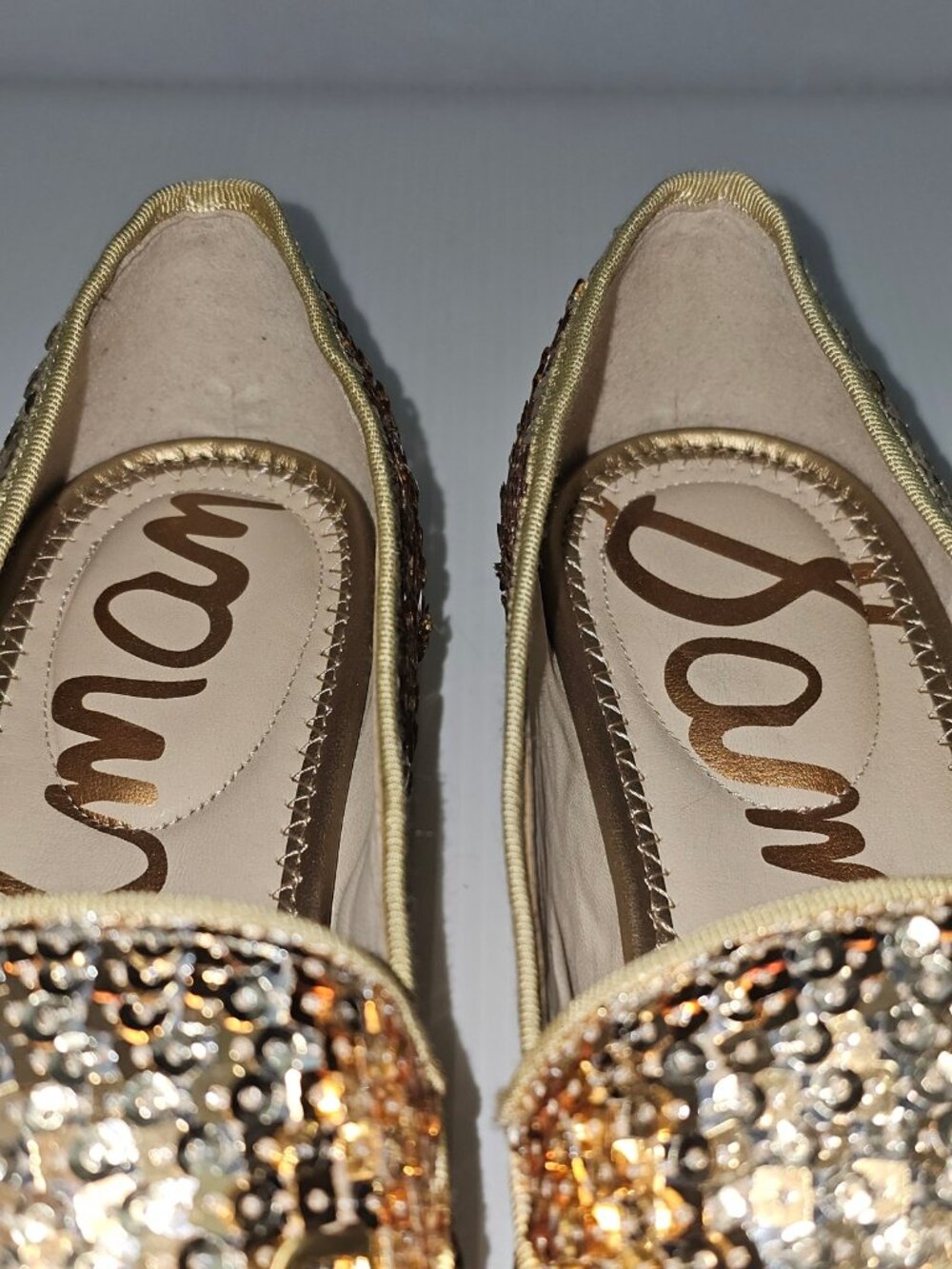 Sam Edelman Loraine Horsebit Loafer Womens 9.5 Gold Multi Sequin Slip On Flats - Picture 7 of 14